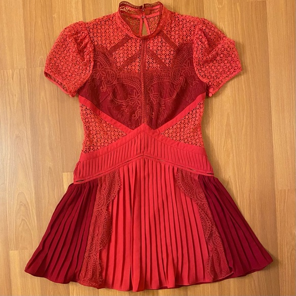Self-Portrait Dresses & Skirts - Self Portrait paneled lace mixed-media mini high neck cocktail dress